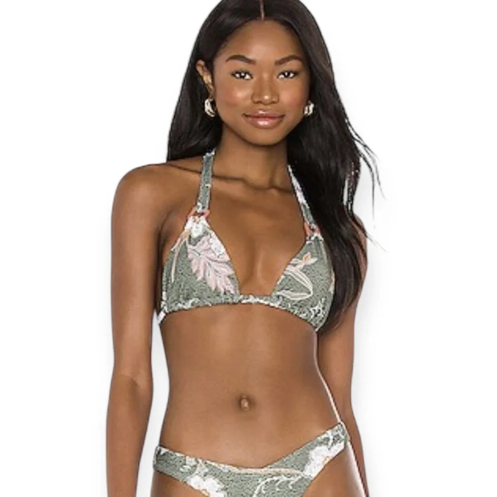 NWOT Seafolly Bikini Top Balinese Retreat Green Floral Halter Size US 6 SM / MED